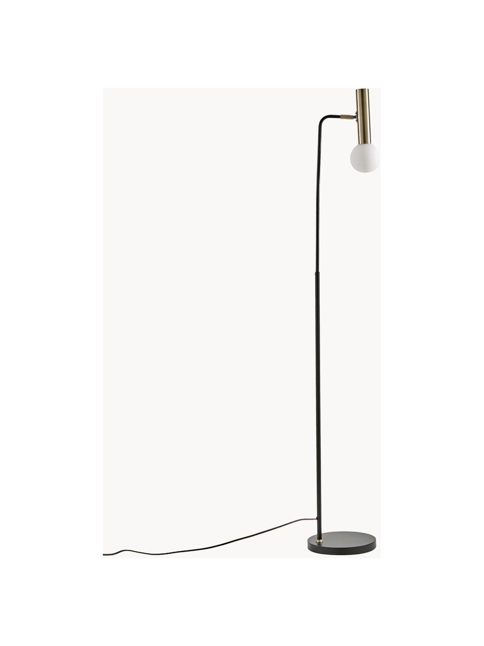 Leeslamp Wilson met glazen lampenkap, Lampvoet: gepoedercoat metaal, Fitting: vermessingd metaal, Lampenkap: glas, Zwart, messingkleurig, H 151cm