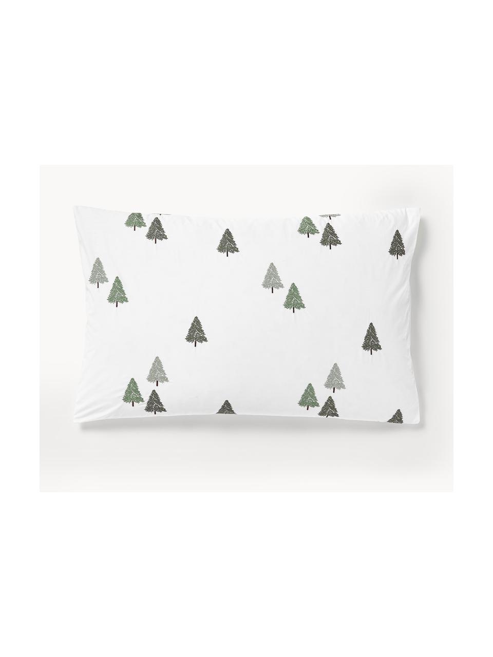 Federa in cotone percalle con alberi di Natale Darina, Bianco, verde, grigio, Larg. 50 x Lung. 80 cm