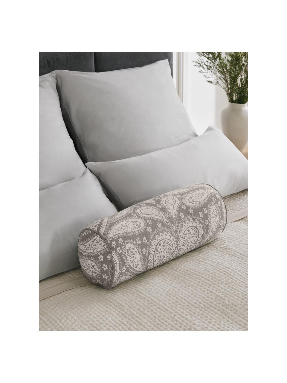 Kussenrol Manon met paisley patroon van biokatoen, Bekleding: 100% biokatoen, GOTS-gece, Taupe, patroon, Ø 18 cm, L 50 cm