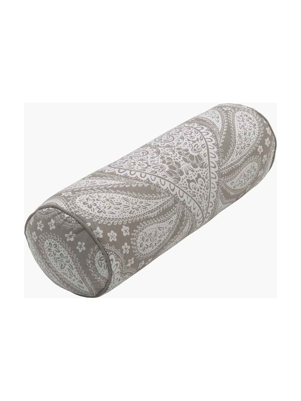 Cuscino rullo con motivo paisley Manon, Rivestimento: 100% cotone organico cert, Taupe, Ø 18 x Lung. 50 cm