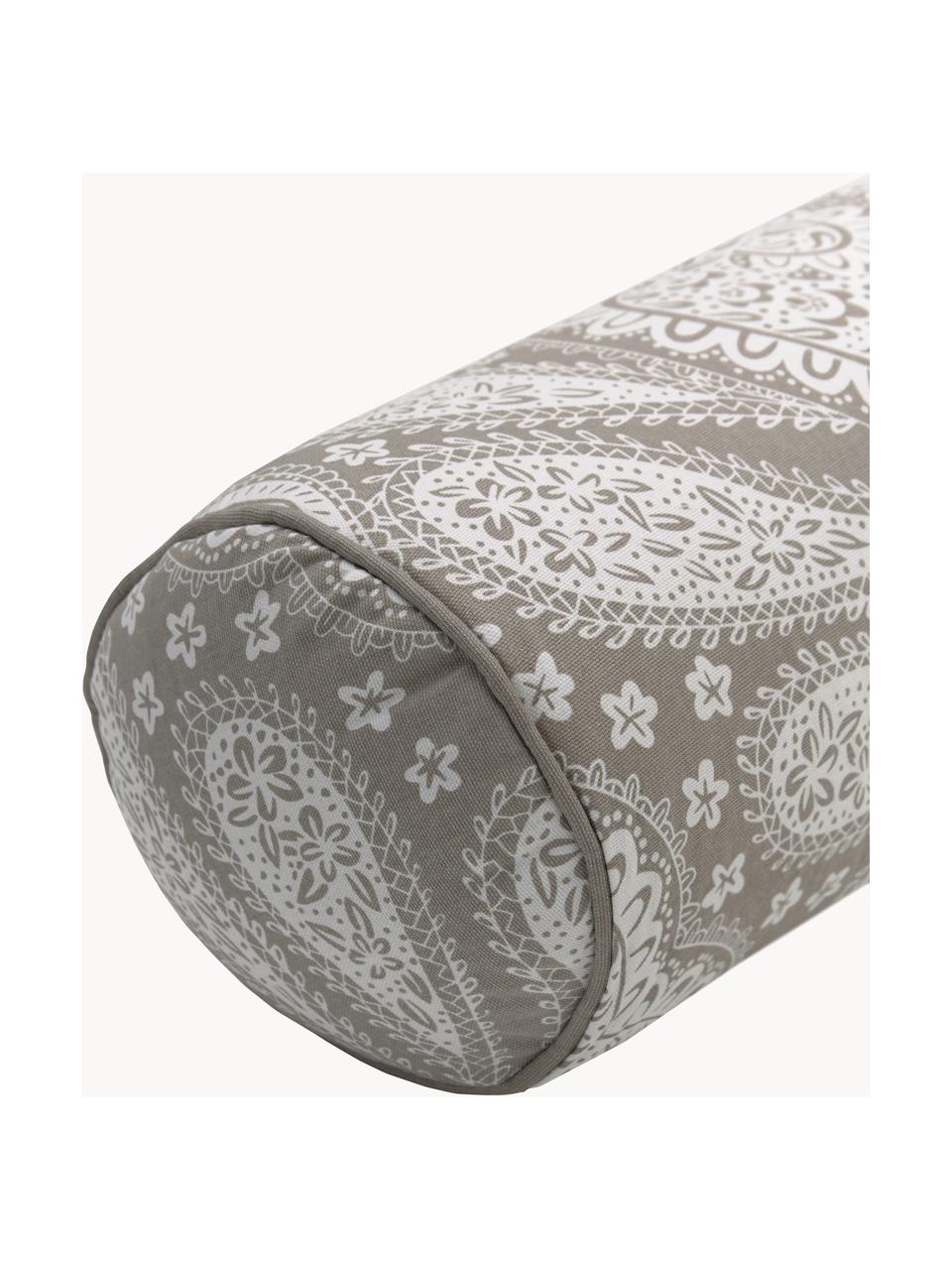 Kissenrolle Manon mit Paisley-Muster, Bezug: 100% Bio-Baumwolle, GOTS-, Taupe, Weiss, Ø 18 cm, L 50 cm