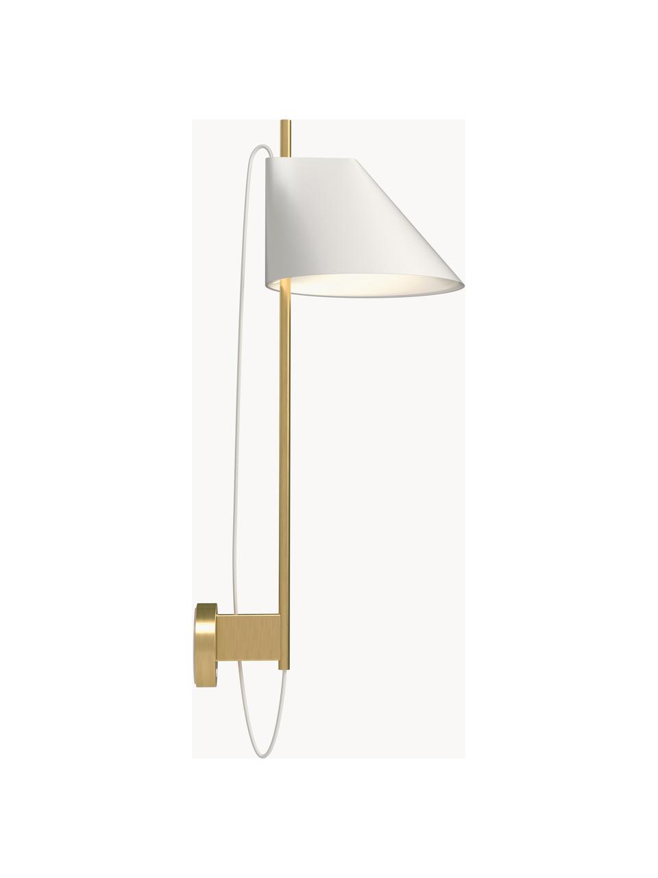 Kinkiet LED z funkcją przyciemniania Yuh, Stelaż: mosiądz szczotkowany, Biały, mosiężny, S 30 x W 63 cm