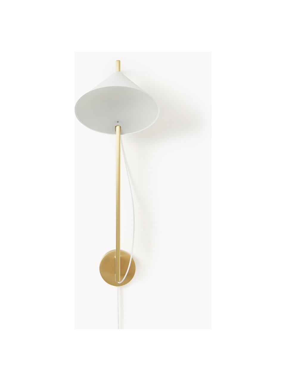 Dimmbare LED-Wandleuchte Yuh mit Timerfunktion, Lampenschirm: Aluminium, lackiert, Weiss, Messing, B 30 x H 63 cm