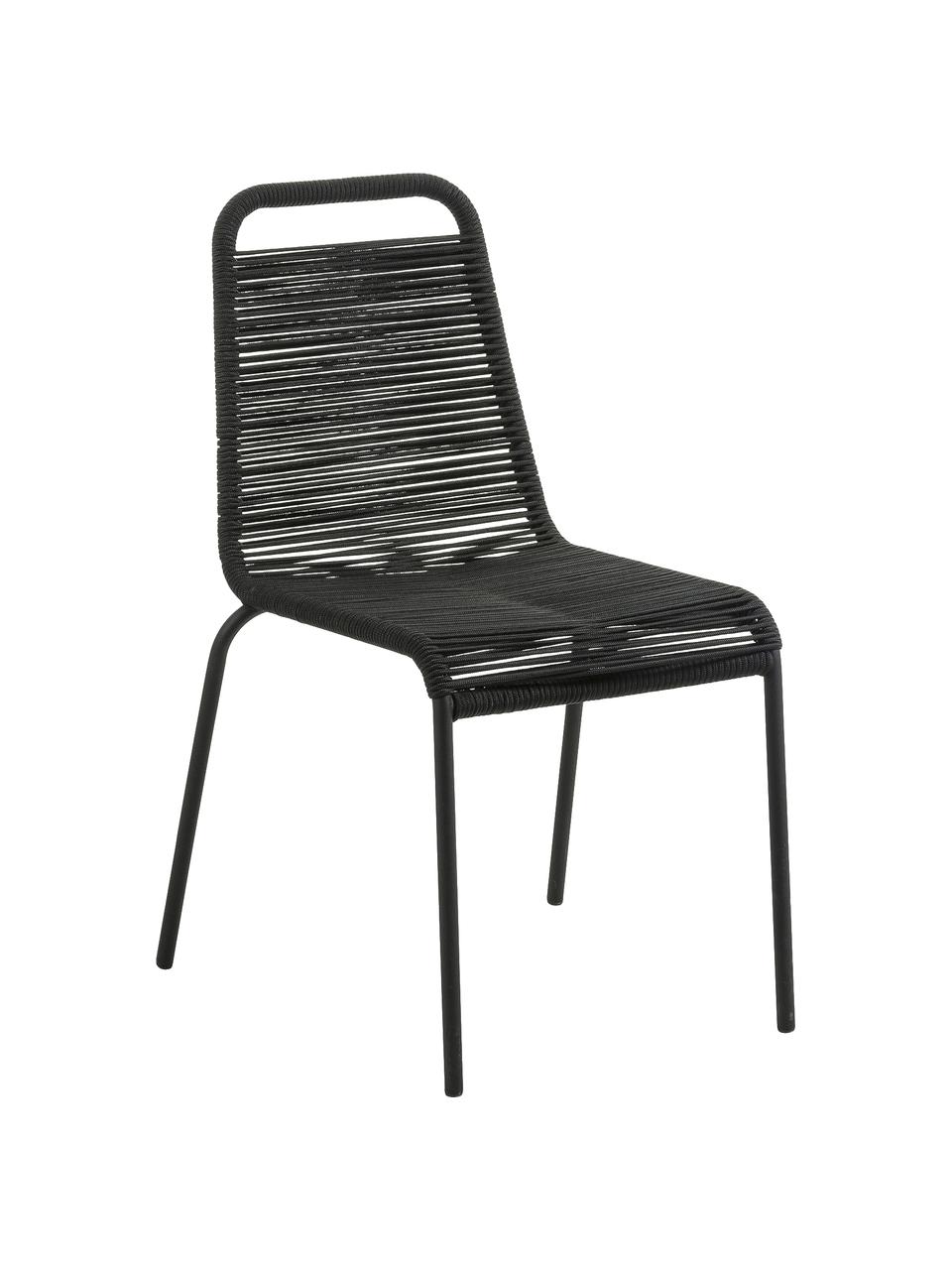 Chaises de jardin avec tressage en plastique Lambton, 2 pièces, Noir, larg. 49 x prof. 59 cm