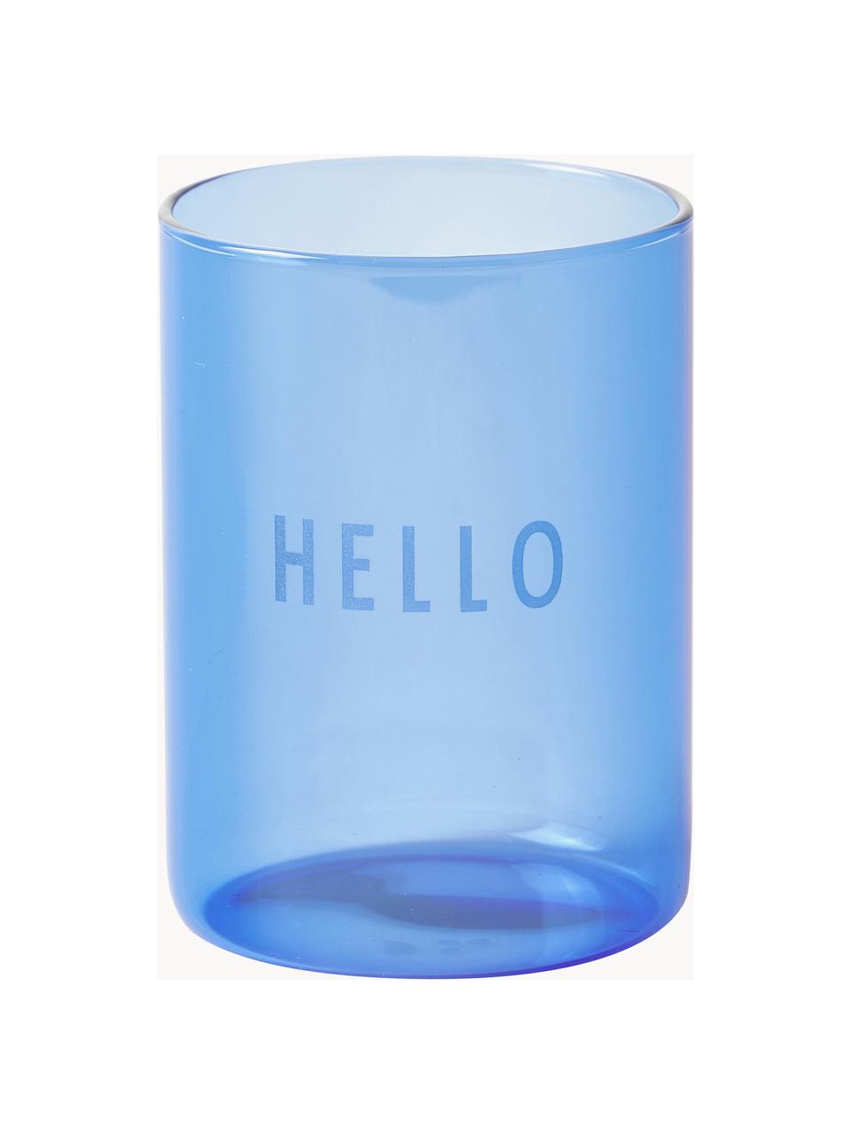 Designer Wasserglas Favourite HELLO mit Schriftzug, Borosilikatglas, Blau (Hello), Ø 8 x H 11 cm, 350 ml