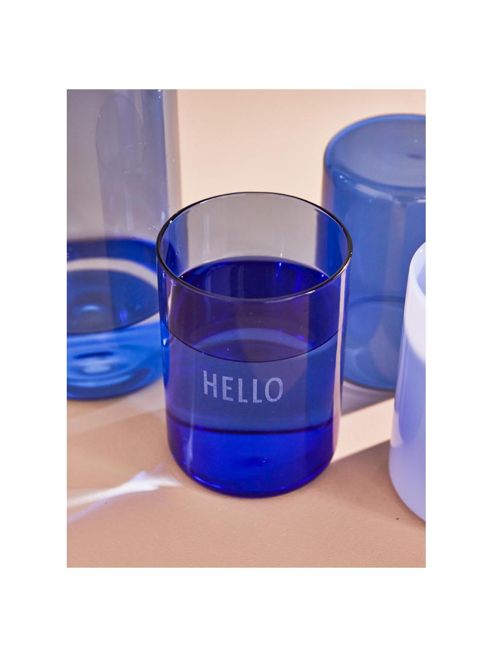 Designer Wasserglas Favourite HELLO mit Schriftzug, Borosilikatglas, Blau (Hello), Ø 8 x H 11 cm, 350 ml