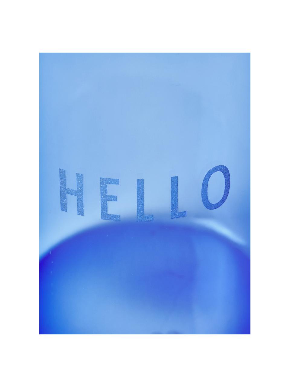 Bicchiere di design con scritta Favorite HELLO, Vetro borosilicato, Blu (Hello), Ø 8 x Alt. 11 cm, 350 ml