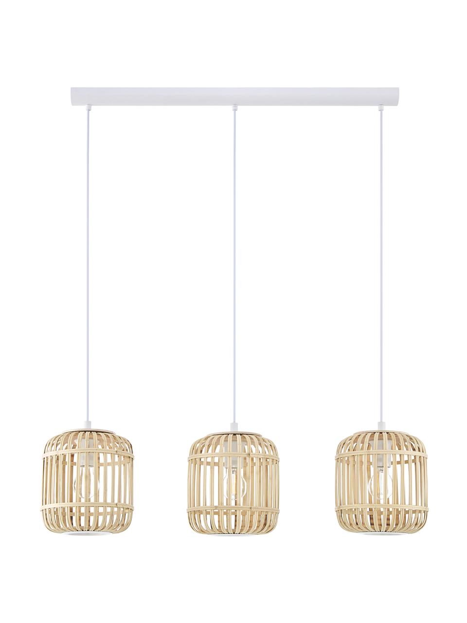 Hanglamp Adam van bamboehout, Lampenkap: bamboe, hout, Baldakijn: gepoedercoat metaal, Beige, B 78 x H 24 cm