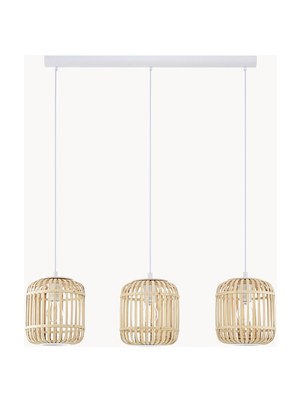 Hanglamp Adam van bamboehout, Lampenkap: bamboe, hout, Baldakijn: gepoedercoat metaal, Beige, B 78 x H 24 cm