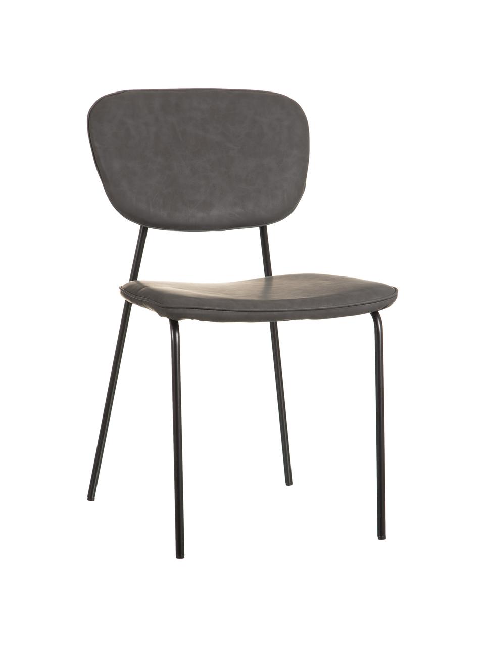 Krzesło tapicerowane ze sztucznej skóry Iskia, Tapicerka: sztuczna skóra (95% polie, Stelaż: płyta wiórowa, Nogi: metal, Ciemny szary, czarny, S 54 x G 49 cm