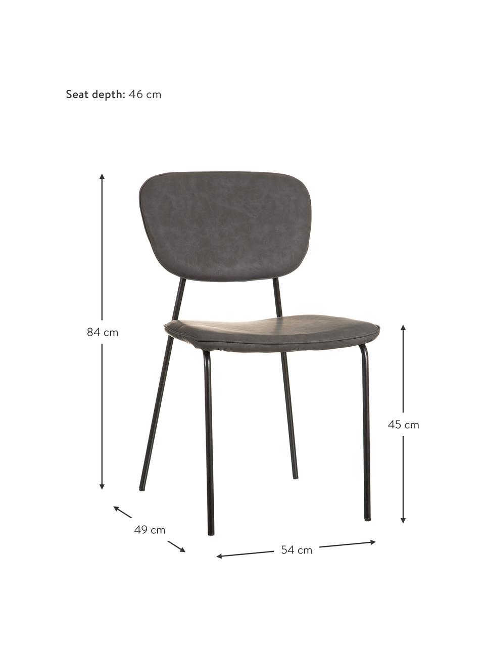 Sedia imbottita in similpelle Iskia, Rivestimento: similpelle (95% poliester, Struttura: truciolato, Gambe: metallo, Grigio scuro, nero, Larg. 54 x Prof. 49 cm