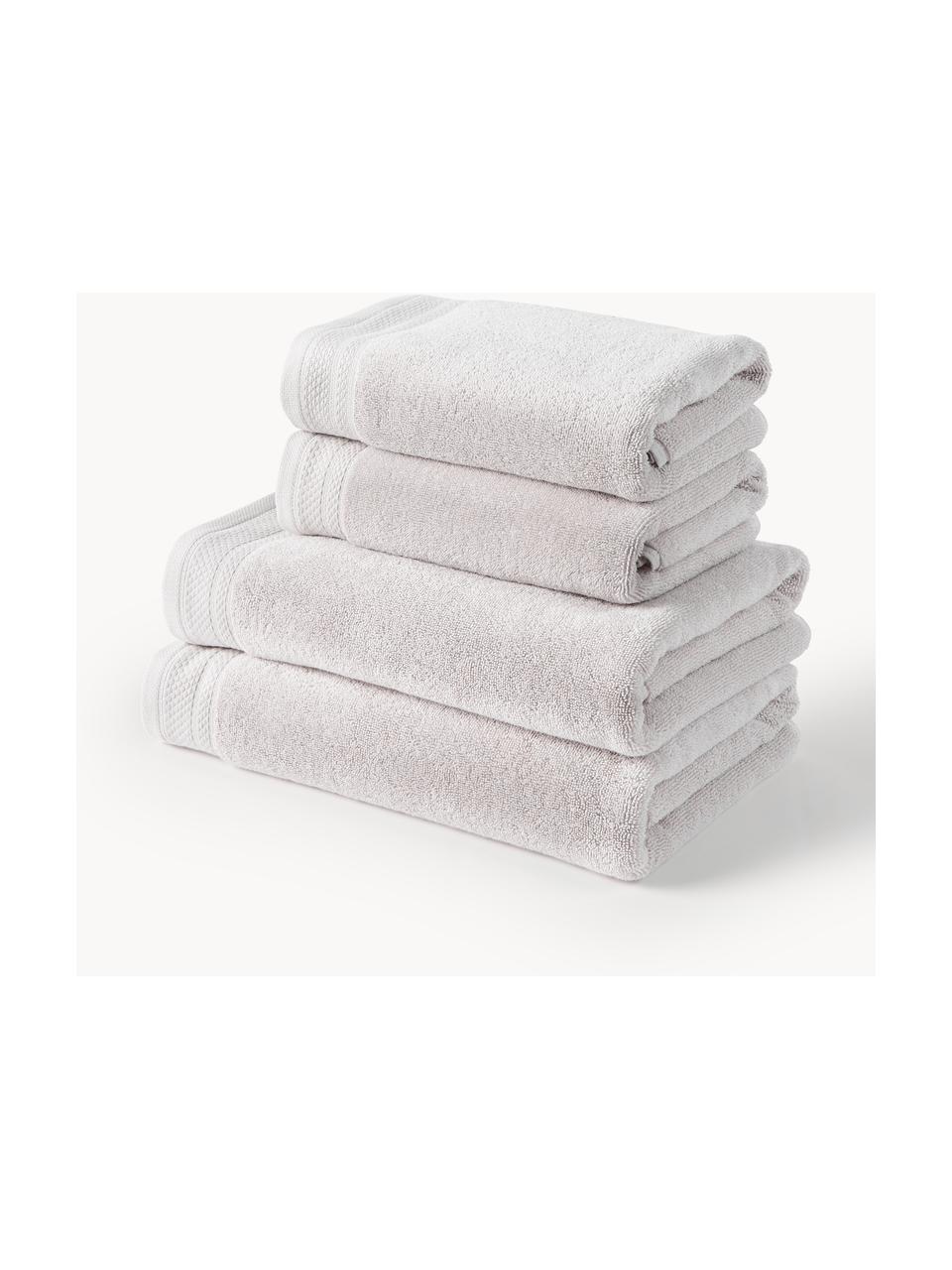 Lot de serviettes de bain en coton bio Premium, tailles variées, Gris clair, 3 éléments (1 serviette invité, 1 serviette de toilette et 1 drap de bain)