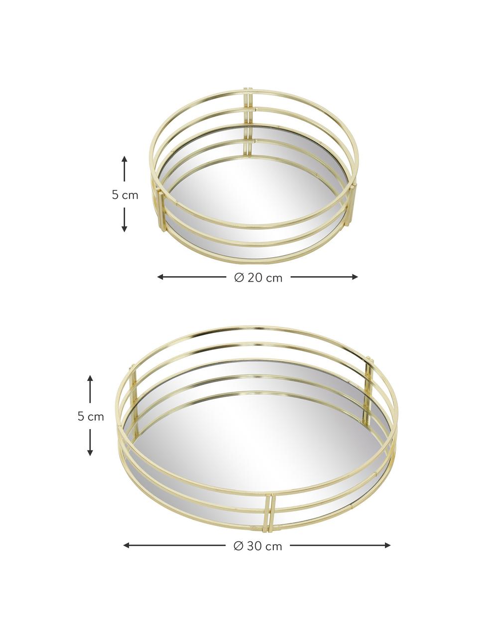 Set de bandejas decorativas con espejo Sino, 2 uds., Estante: espejo de cristal, Latón, Set de diferentes tamaños