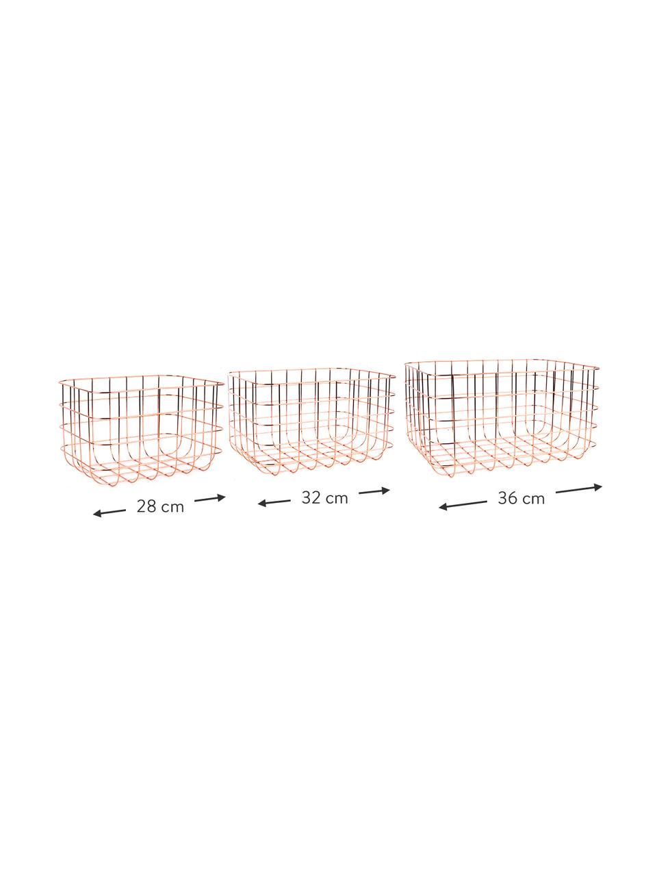 Súprava úložných kovových košov Grid, 3 diely, Medená