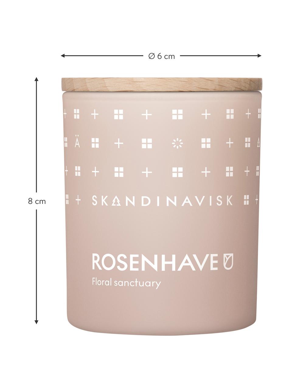 Duftkerze Rosenhave (Rose, Holunderblüten, Geranium), Behälter: Glas, Deckel: Birkenholz, Box: Karton, Rose, Holunderblüten, Geranium, Ø 6 x H 8 cm