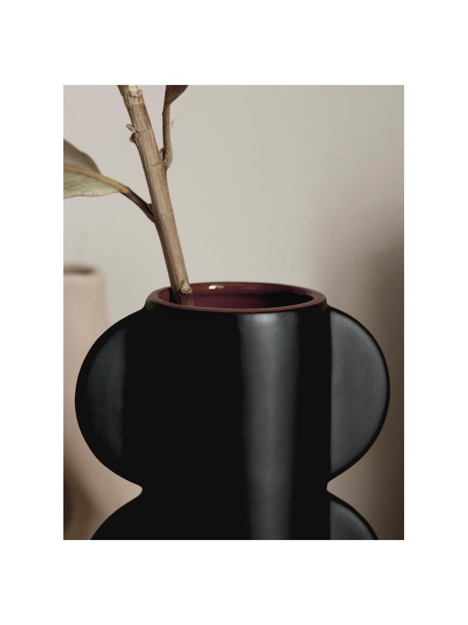 Vaso moderno in ceramica nera Elephant Ears, Ceramica, Nero, Larg. 12 x Alt. 22 cm