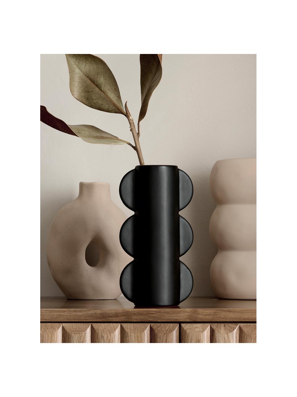 Vaso moderno in ceramica nera Elephant Ears, Ceramica, Nero, Larg. 12 x Alt. 22 cm