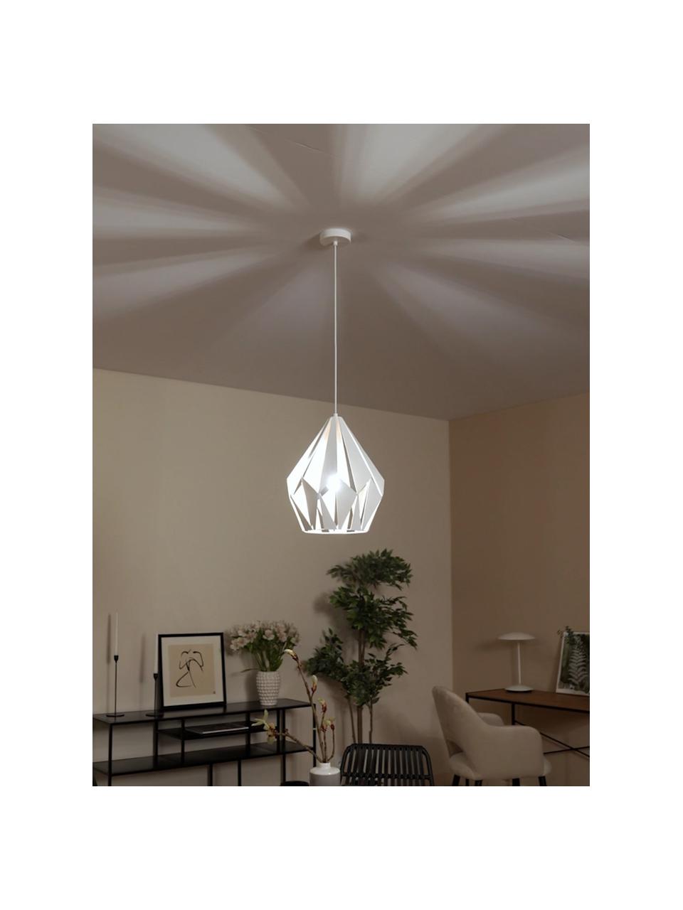 Scandi hanglamp Carlton, Lampenkap: gelakt staal, Wit, goudkleurig, Ø 31 x H 40 cm