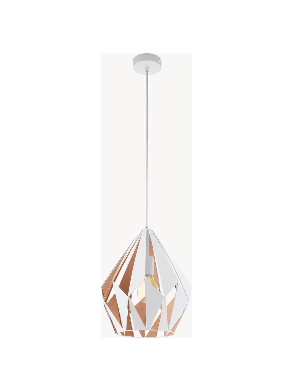 Lampada a sospensione stile nordico Carlton, Paralume: acciaio verniciato, Baldacchino: acciaio verniciato, Bianco, dorato, Ø 31 x Alt. 40 cm