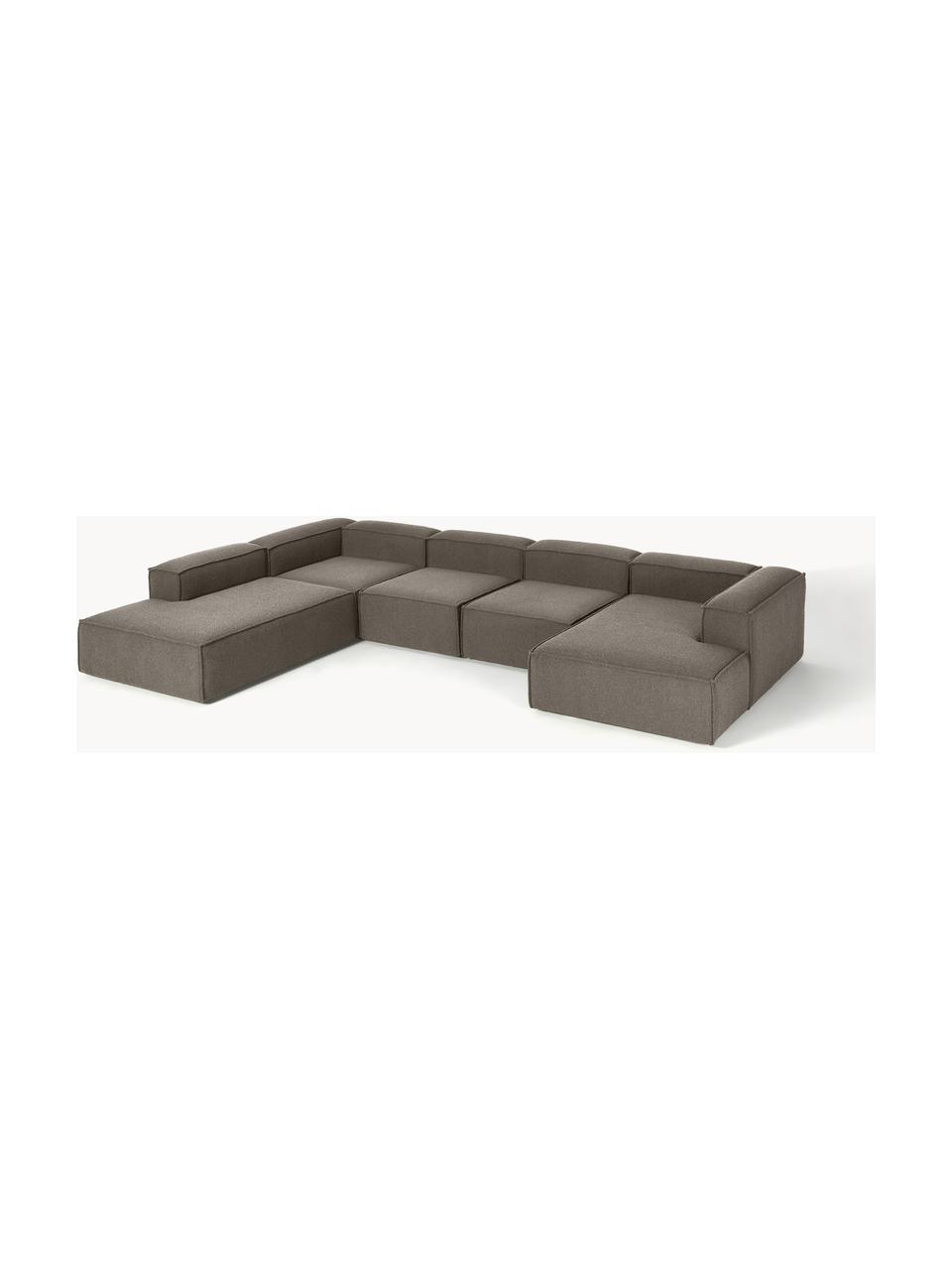 Divano componibile in bouclé Lennon, Rivestimento: bouclé (100% poliestere) , Struttura: legno di pino massiccio c, Piedini: plastica, Bouclé greige, Larg. 418 x Prof. 269 cm, chaise longue a sinistra