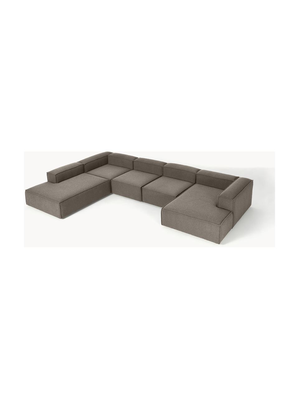 Divano componibile in bouclé Lennon, Rivestimento: bouclé (100% poliestere) , Struttura: legno di pino massiccio c, Piedini: plastica, Bouclé greige, Larg. 418 x Prof. 269 cm, chaise longue a sinistra