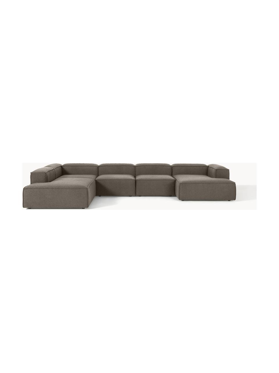 Divano componibile in bouclé Lennon, Rivestimento: bouclé (100% poliestere) , Struttura: legno di pino massiccio c, Piedini: plastica, Bouclé greige, Larg. 418 x Prof. 269 cm, chaise longue a sinistra