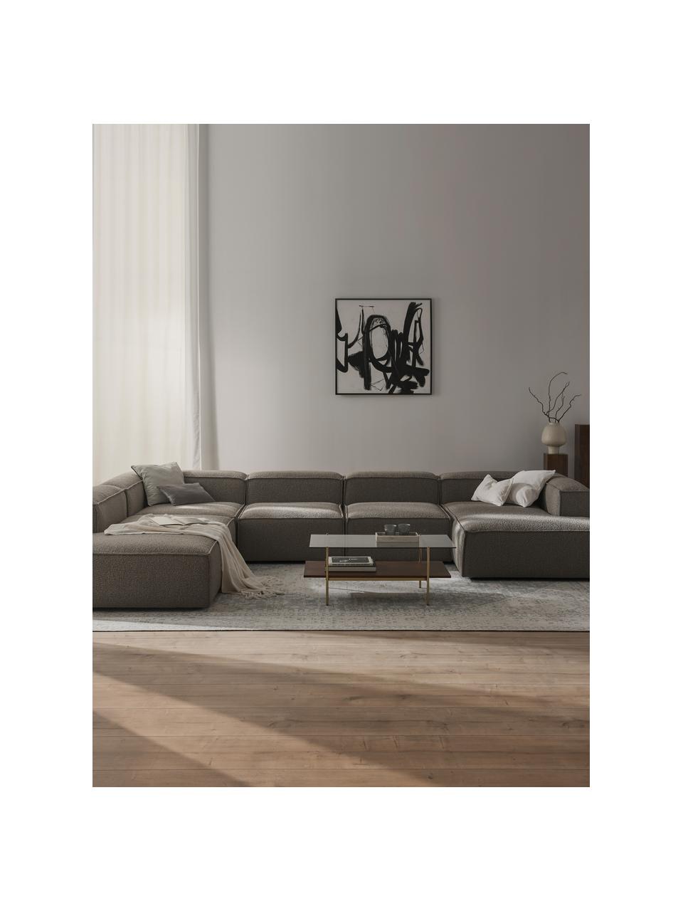Divano componibile in bouclé Lennon, Rivestimento: bouclé (100% poliestere) , Struttura: legno di pino massiccio c, Piedini: plastica, Bouclé greige, Larg. 418 x Prof. 269 cm, chaise longue a sinistra