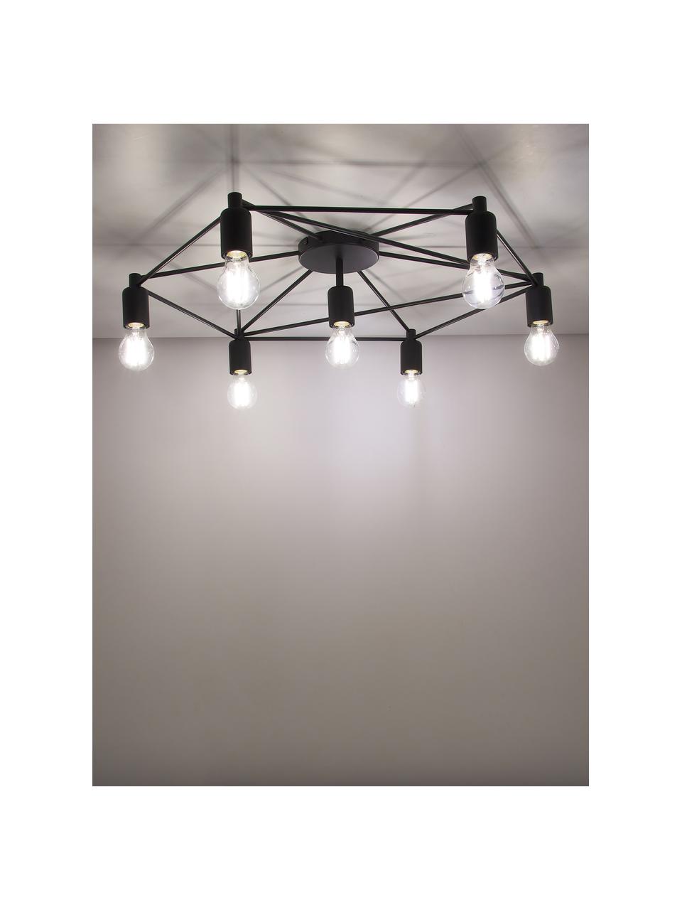 Grote plafondlamp Staiti in zwart, Baldakijn: gelakt staal, Zwart, Ø 76 x H 14 cm