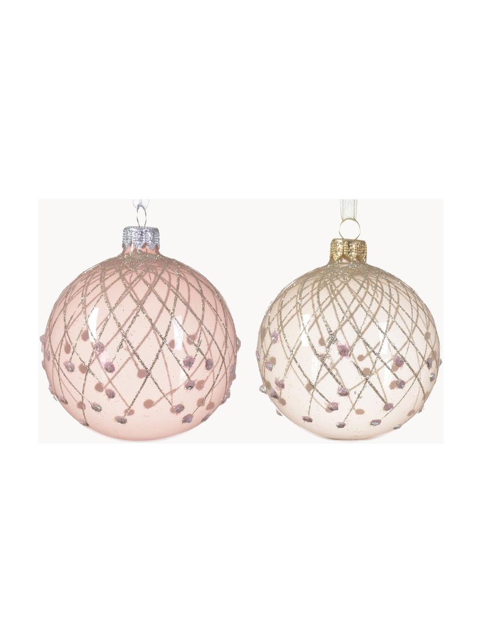 Kerstballen Bling, set van 6, Glas, Roze, beige, transparant, Ø 8 cm