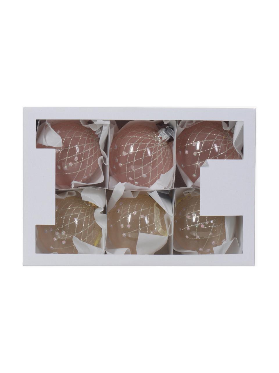 Boules de Noël Bling, 6 élém., Verre, Rose, beige, transparent, Ø 8 cm