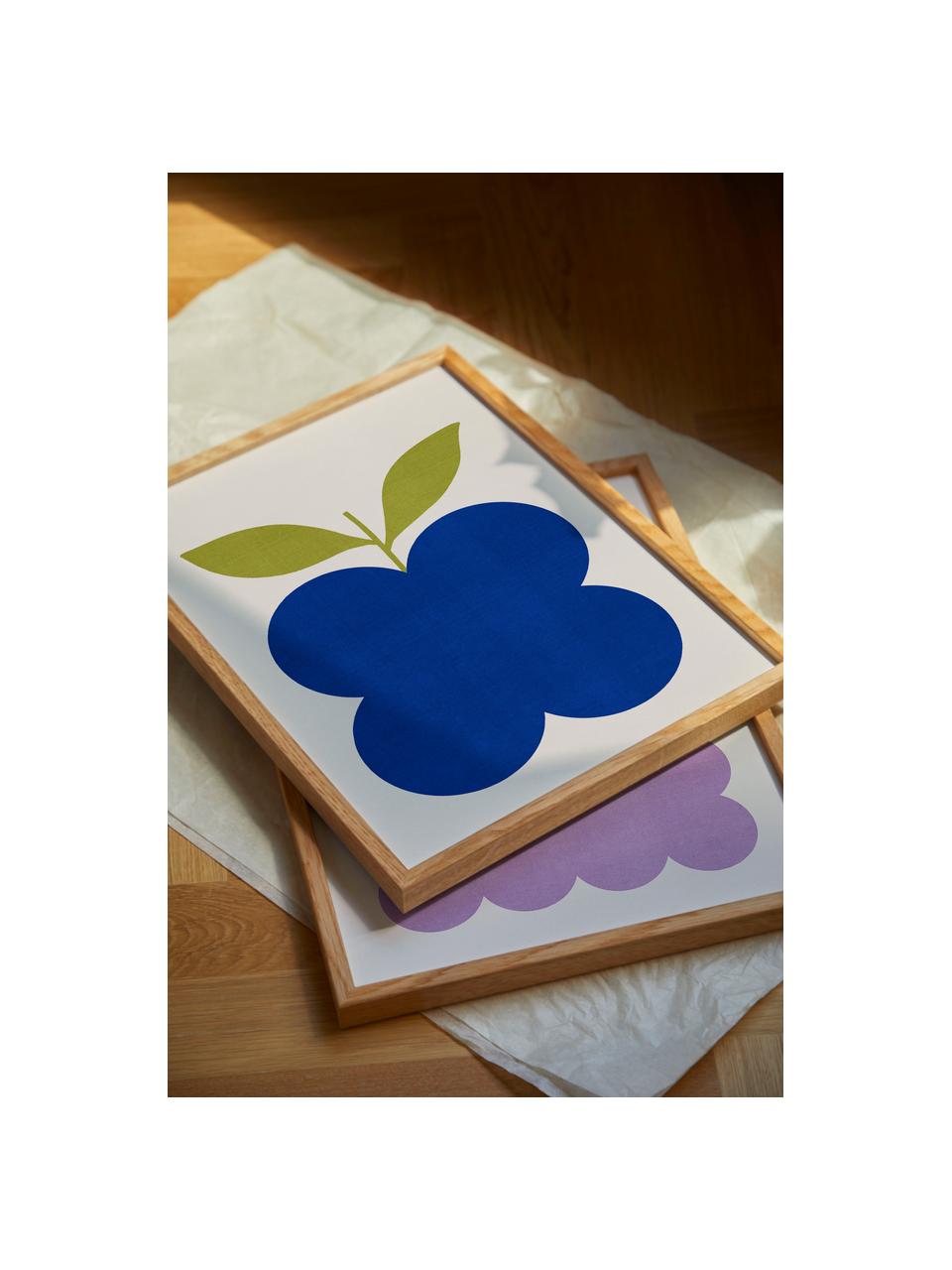 Poster Indigo Fruit, 210 g mattes Hahnemühle-Papier, Digitaldruck mit 10 UV-beständigen Farben, Royalblau, Hellbeige, B 30 x H 40 cm