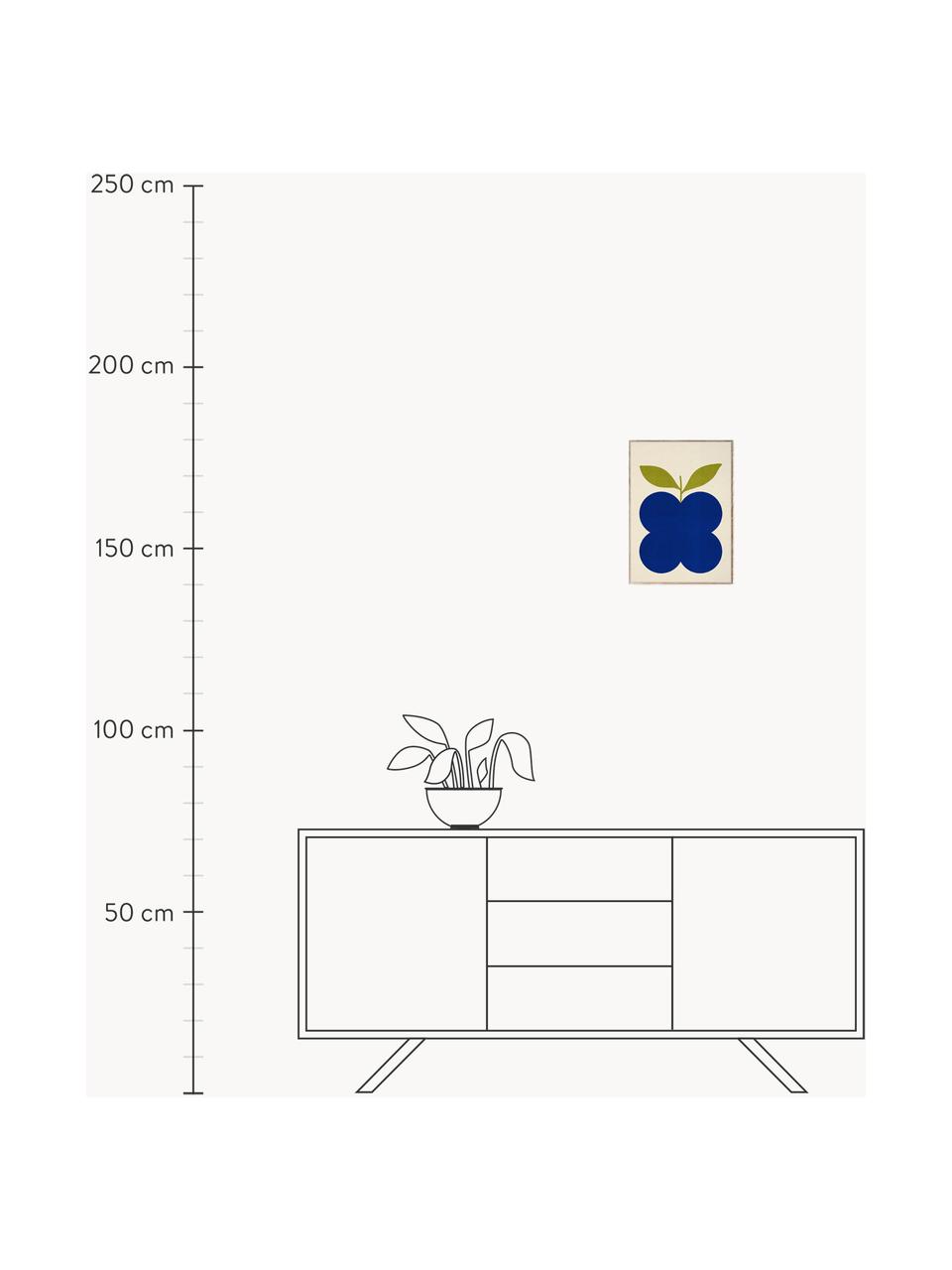 Plakát Indigo Fruit, 210g matný papír Hahnemühle, digitální tisk s 10 barvami odolnými vůči UV záření, Královská modrá, světle béžová, Š 30 cm, V 40 cm