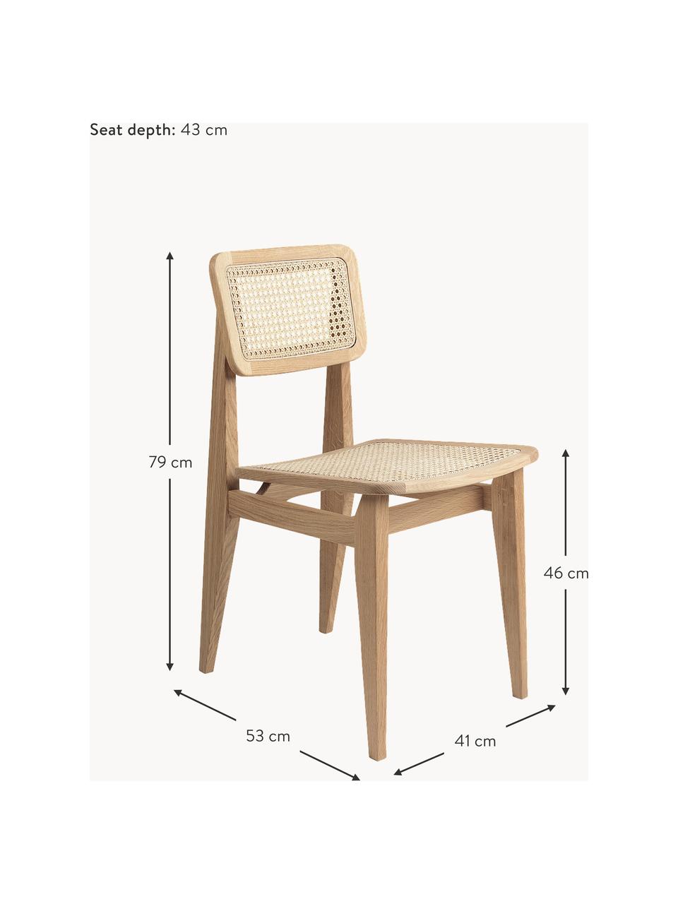Holzstuhl C-Chair aus Eichenholz mit Wiener Geflecht, Gestell: Eichenholz, geölt, Eichenholz, Hellbeige, B 41 x T 53 cm