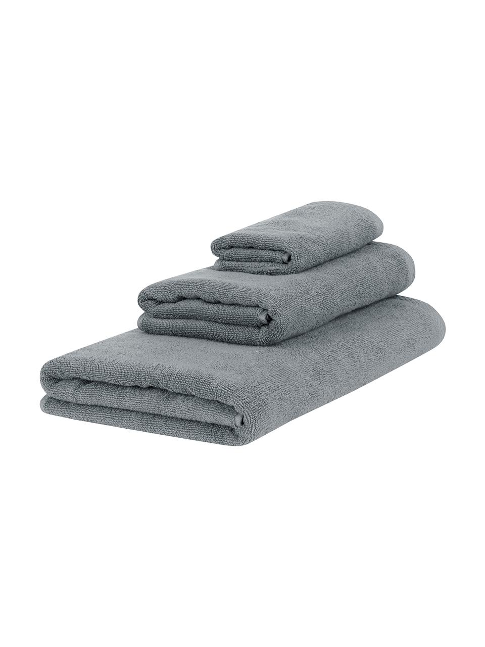 Lot de serviettes de bain unicolore Comfort, 3 élém., Gris foncé, Lot de différentes tailles