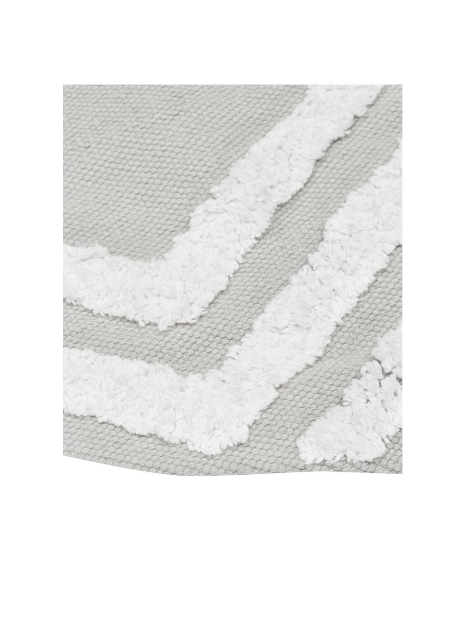 Runder Baumwollteppich Ziggy mit erhabener Hoch-Tief-Struktur, handgewebt, 100% Baumwolle, Grau, Ø 120 cm (Größe S)