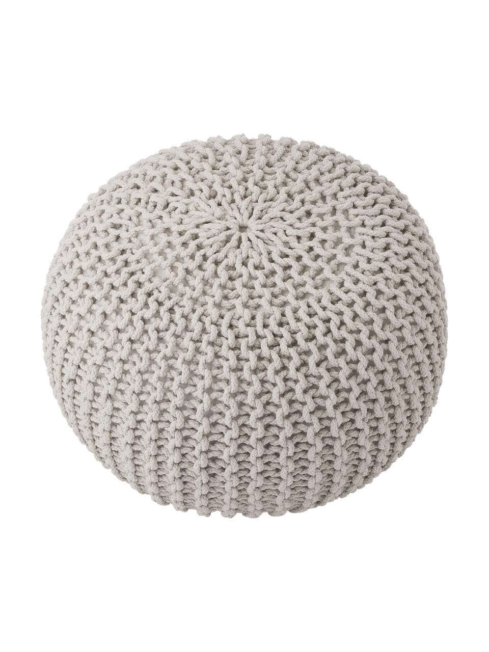 Ręcznie wykonany puf z dzianiny Dori, Tapicerka: 100% bawełna, Beżowy, Ø 55 x W 35 cm