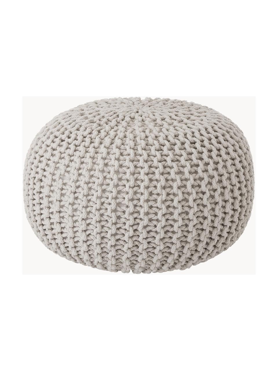 Handgefertigter Strickpouf Dori, Bezug: 100% Baumwolle, Greige, Ø 55 x H 35 cm