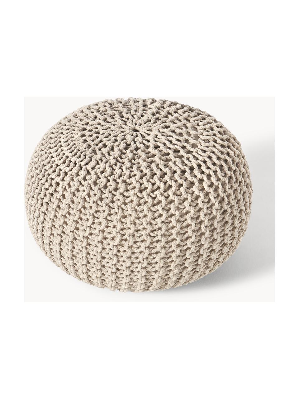 Handgefertigter Strickpouf Dori, Bezug: 100% Baumwolle, Greige, Ø 55 x H 35 cm