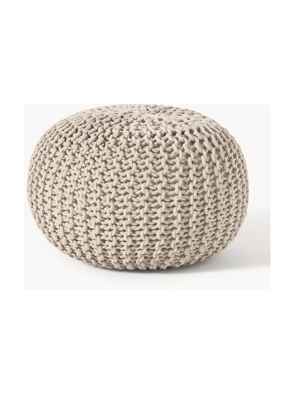 Handgefertigter Strickpouf Dori, Bezug: 100% Baumwolle, Greige, Ø 55 x H 35 cm