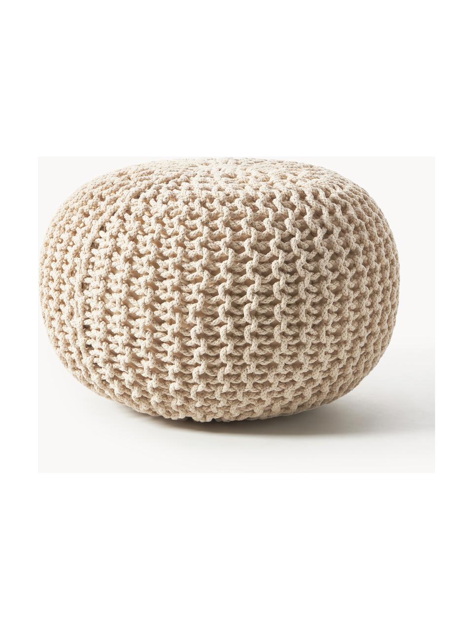 Pouf en tricot artisanal Dori, Grège, Ø 55 x haut. 35 cm