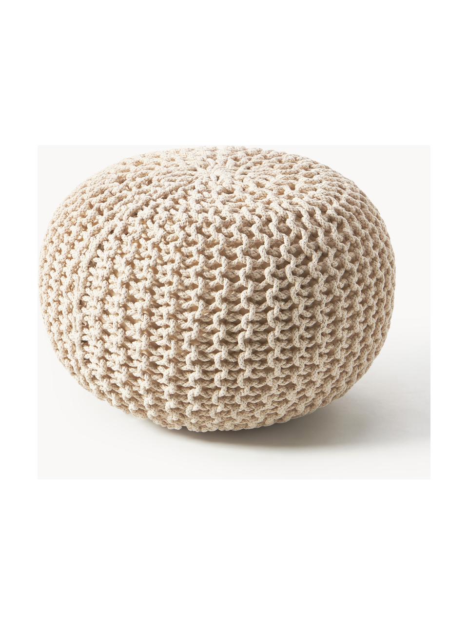 Pouf en tricot artisanal Dori, Grège, Ø 55 x haut. 35 cm