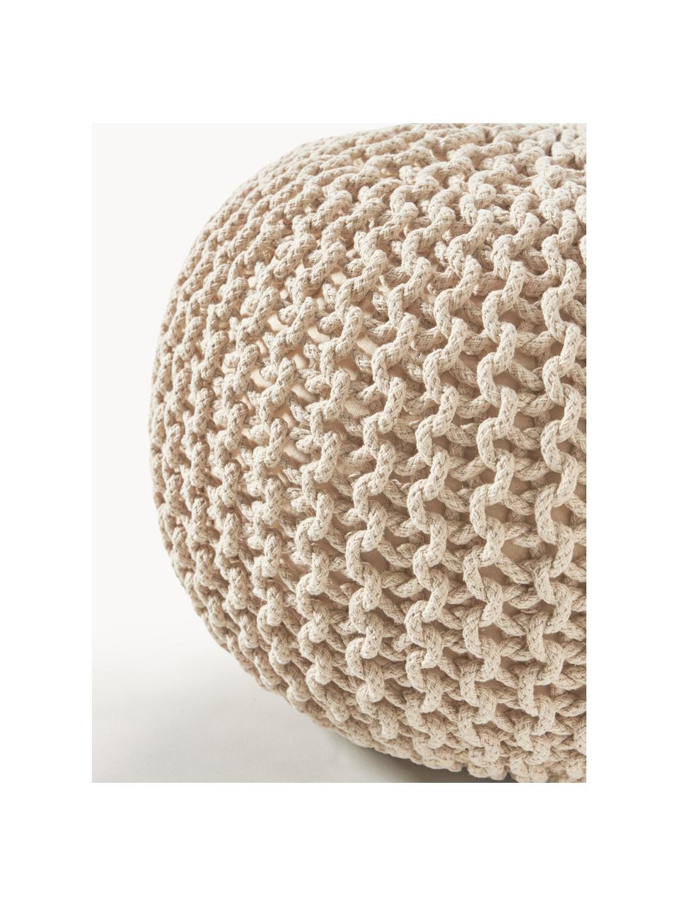 Handgefertigter Strickpouf Dori, Bezug: 100 % Baumwolle, Greige, Ø 55 x H 35 cm