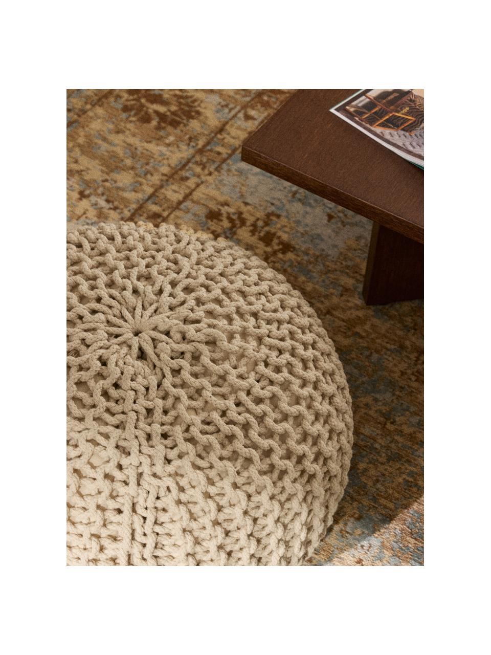 Handgefertigter Strickpouf Dori, Bezug: 100 % Baumwolle, Greige, Ø 55 x H 35 cm