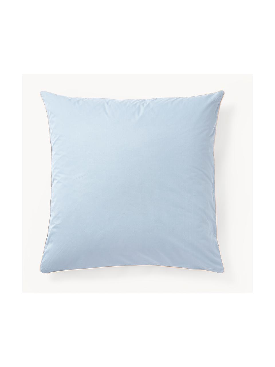 Taie d'oreiller en percale de coton avec passepoil Daria, Bleu ciel, beige clair, larg. 50 x long. 70 cm