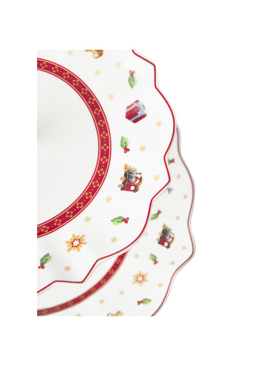 Alzatina per dolci con motivo natalizio Toy's, Ripiani: porcellana Premium, Asta: metallo rivestito, Bianco, verde, rosso, Ø 26 x Alt. 24 cm