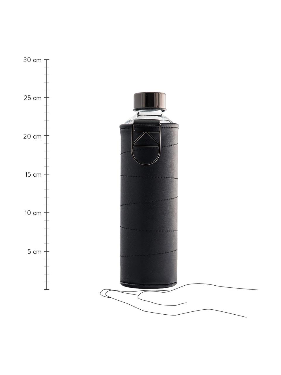 Botella Mismatch, Botella: vidrio borosilicato, Funda: cuero sintético, Negro, transparente, Ø 8 x Al 26 cm