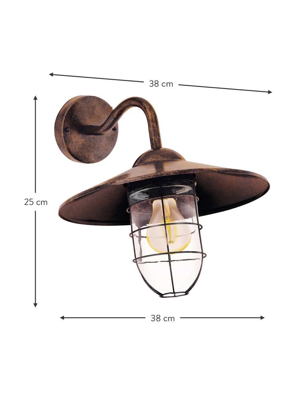 Outdoor wandlamp Melgoa met antieke afwerking, Lampenkap: glas, Koperkleurig, B 38 x H 25 cm