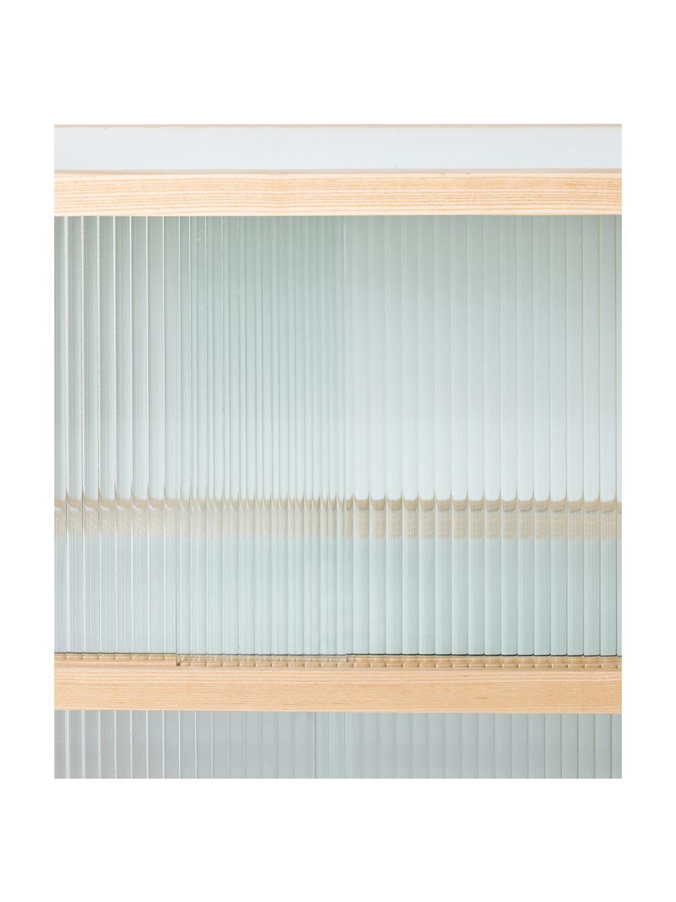 Chiffonnier de vidrio Oli, Estructura: madera de fresno, Patas: metal con pintura en polv, Transparente, beige, negro, An 80 x Al 89 cm