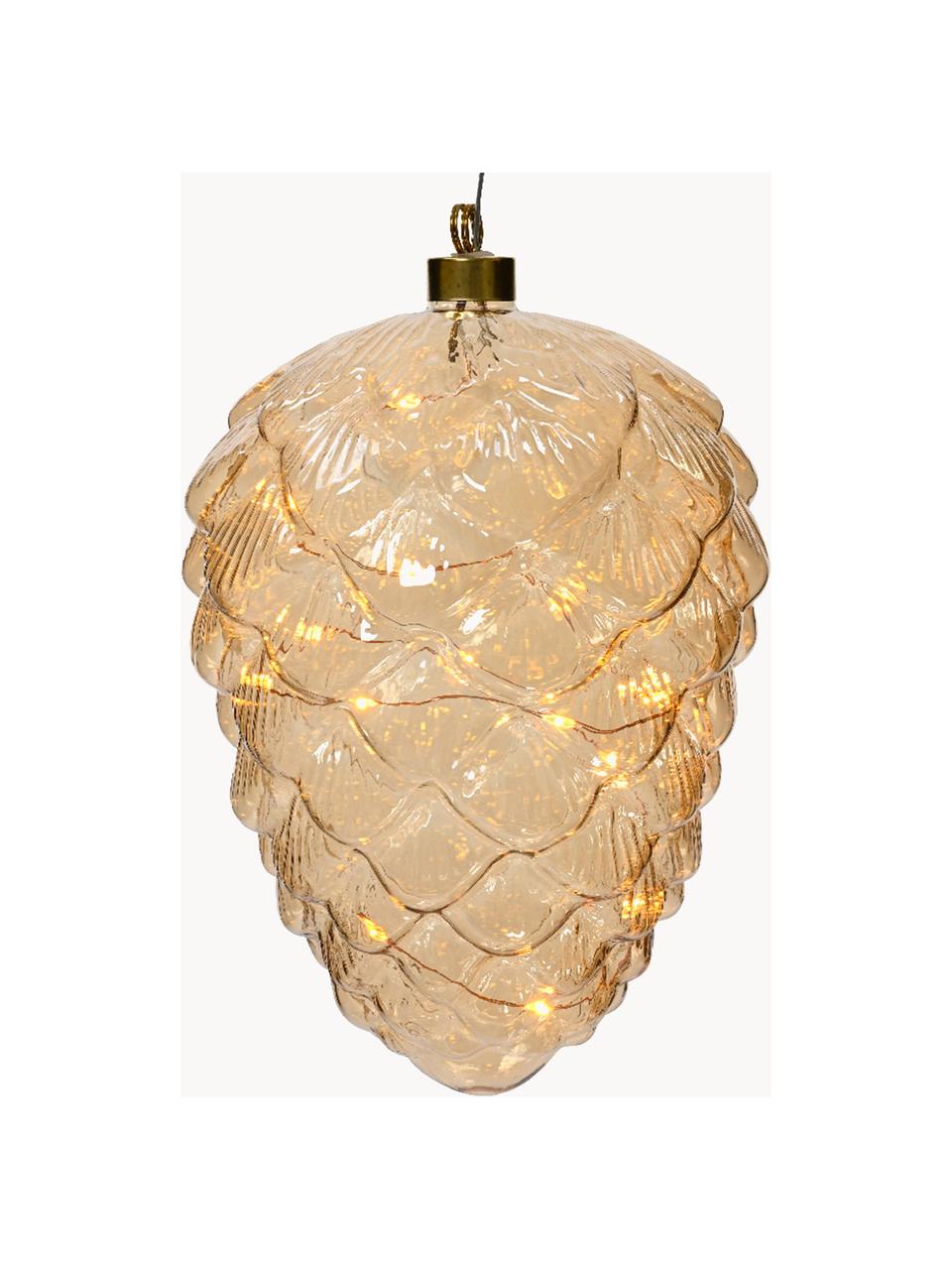 LED kerstboomdecoratie Cristal in de vorm van dennenappels, Glas, Amberkleurig, transparant, Ø 15 x H 21 cm