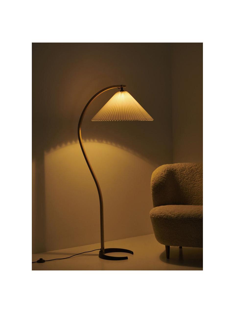 Lámpara de pie ajustable Timberline, Pantalla: lienzo, Cable: plástico, Blanco, madera de roble, Al 152 cm